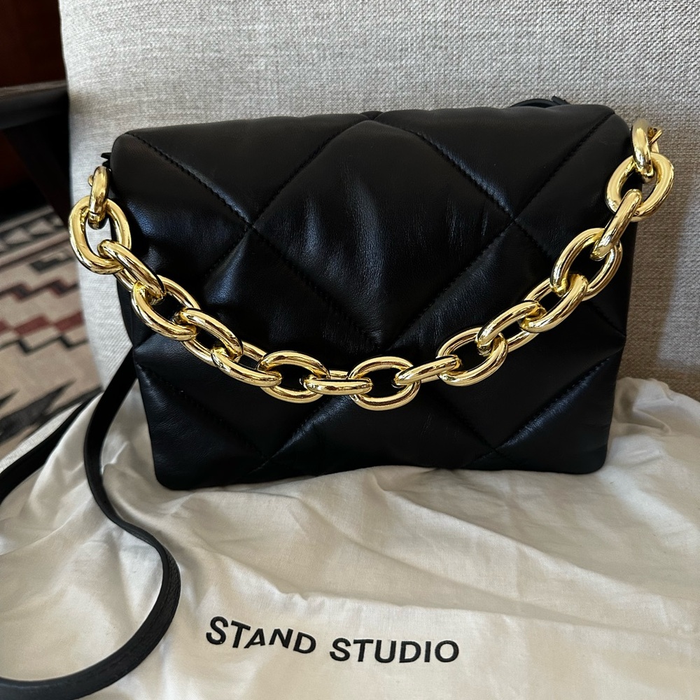 Stand Studio Brynn Quilted Black Crossbody Bag with Gold Chain Pre-loved